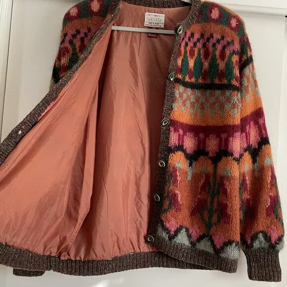 Susan Bristol Sweater VTG Hand Knit Button Cardigan Size M Burnt Orange Brown - Picture 4 of 16